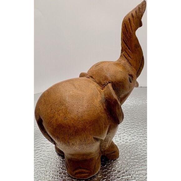 Wooden Elephant "Lucky Trunk Up Style" - Hand Carved 4" x 5" - Picture 4 of 10